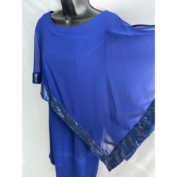 Scarlett Royal Blue Chiffon Shawl Cocktail Dress Sequin Trim Midi Size 6 Formal - Picture 5 of 12